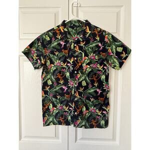 Janie and Jack Big Boys Teen 18 Tropical Button Down Shirt Jungle Monkey Parrot
